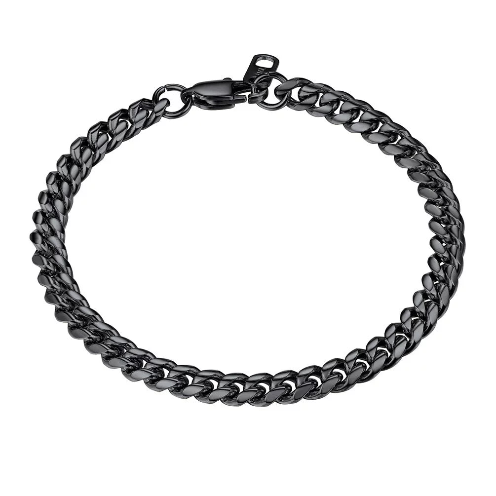 Cuban Link Black 6MM Wide Chain Bracelets Punk Mens Women Jewelry Gift, 19" Length