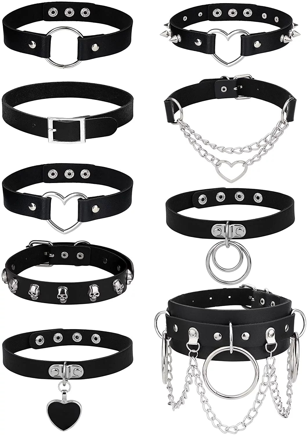 9Pcs Punk Leather Choker Necklace Set for Women Choker Gothic Adjustable Leather Collar Choker Punk PU Necklace Goth Choker Cosplay